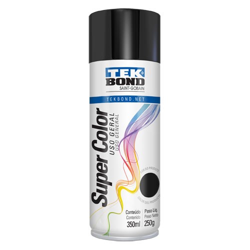 TINTA AEROSOL PRETA USO GERAL BRILHANTE 350ML - TEK BOND