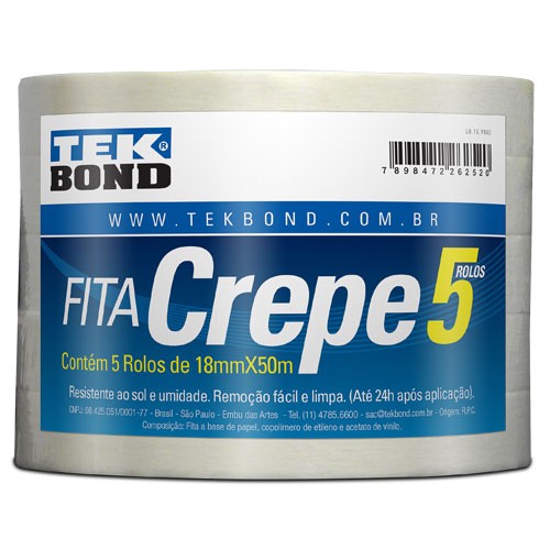 KIT 5 UN FITA CREPE 18MM X 50M - TEK BOND